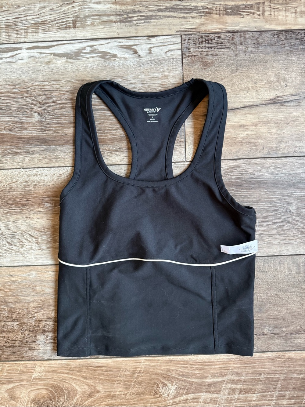 Old Navy Black Racerback Sports Crop with White Piping